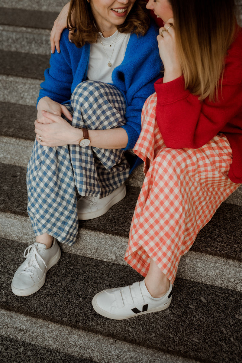 Lněné kalhoty Joli kostkované slow fashion len udržetelné – JOLI·JOLI